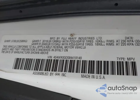 2008 Subaru Tribeca Limited 5-Passenger from USA, damaged, VIN 4S4WX93D084419149